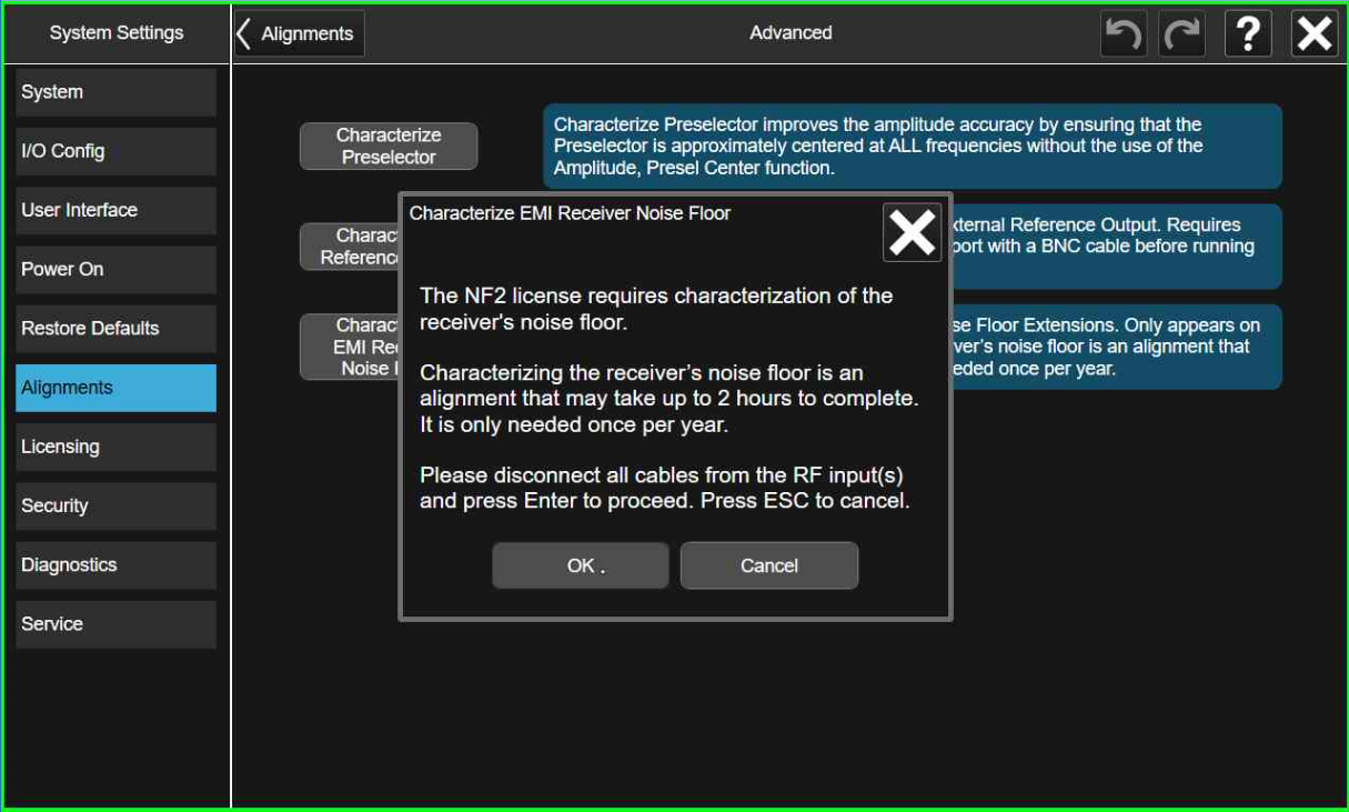 レシーバー] Keysight N9048B PXE EMI test receiverの画面上に